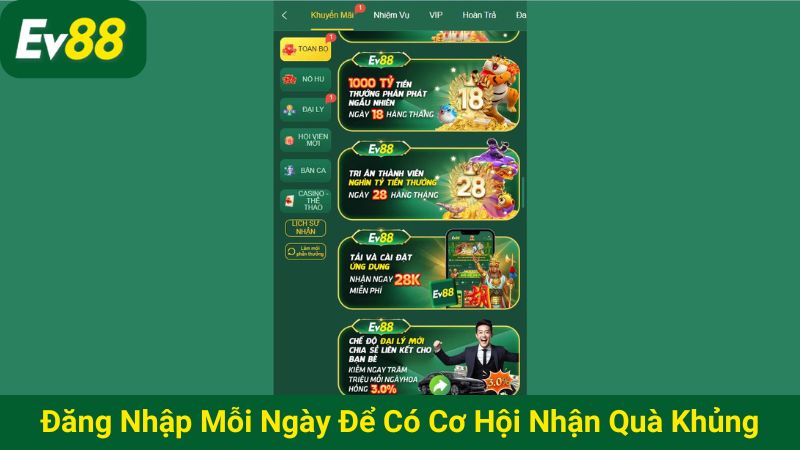 Đăng nhập mỗi ngày để có cơ hội nhận quà khủng hàng tỷ đồng