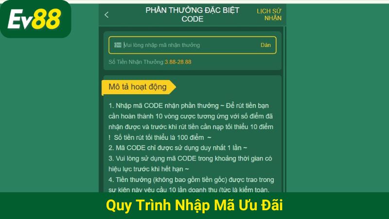 Quy trình nhập mã ưu đãi