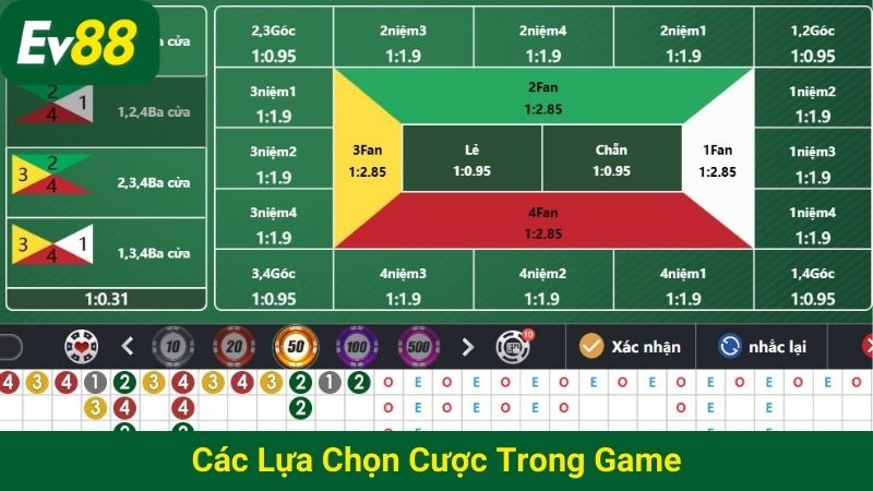 Các lựa chọn cược trong game
