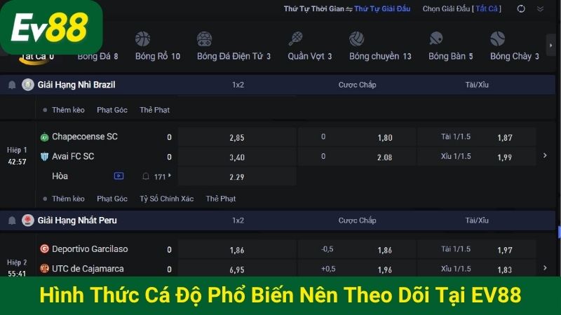 Hình thức cá độ phổ biến nên theo dõi tại EV88