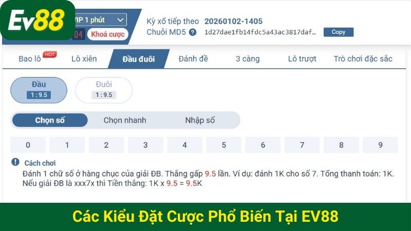 Các kiểu đặt cược phổ biến tại EV88